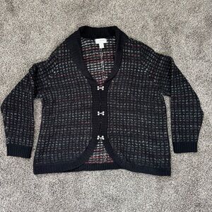 CJ Banks by Christopher & Banks Women's Wool Blend Black & Red Cardigan Sweater